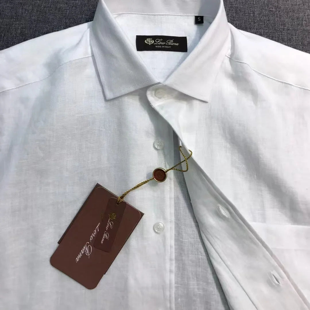 Italian LP Men's Clothing, Linen Business Casual Elegant Minimalist Long Sleeve Shirt Shirt