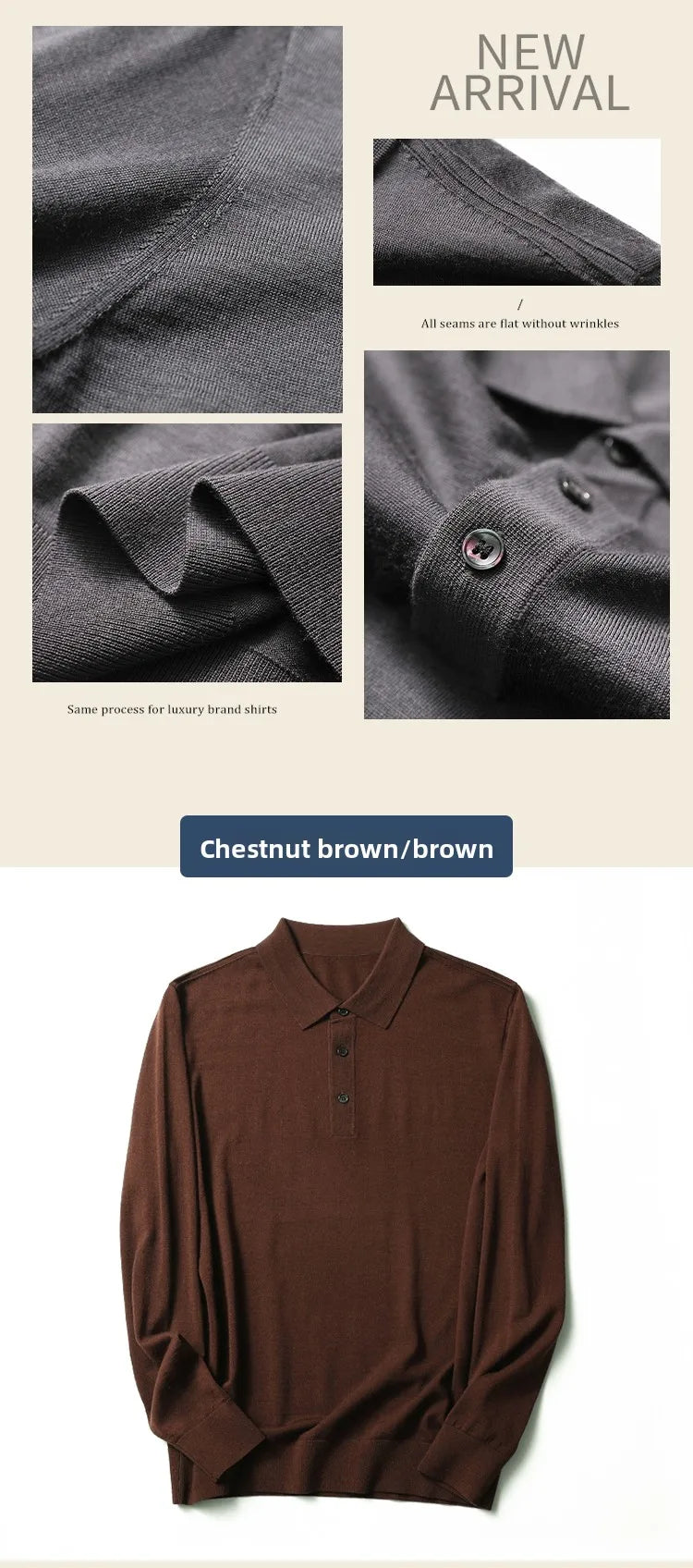 Spring Fashion Business Casual Wool Knitted Sweater Solid Color Long Sleeve POLO Shirt