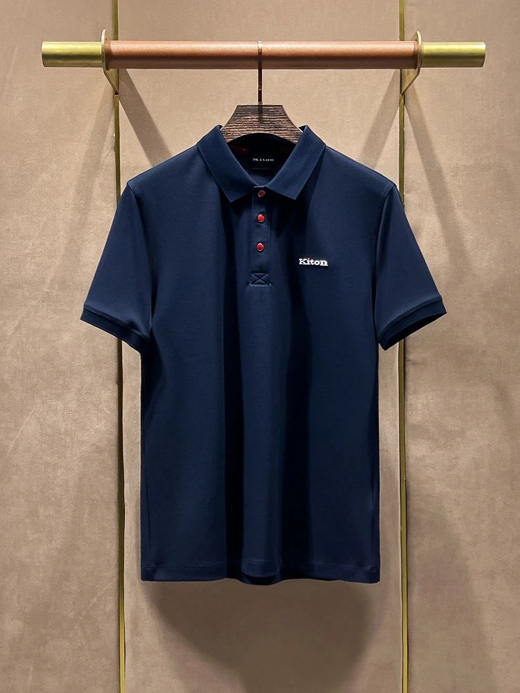 Summer kiton Chiton embroidered men's lapel short-sleeved solid color simple fashion versatile casual POLO shirt