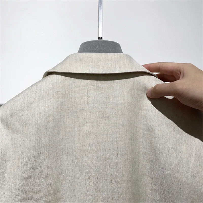 Classic old money style, high-end skin-friendly texture, breathable lapel linen tooling jacket