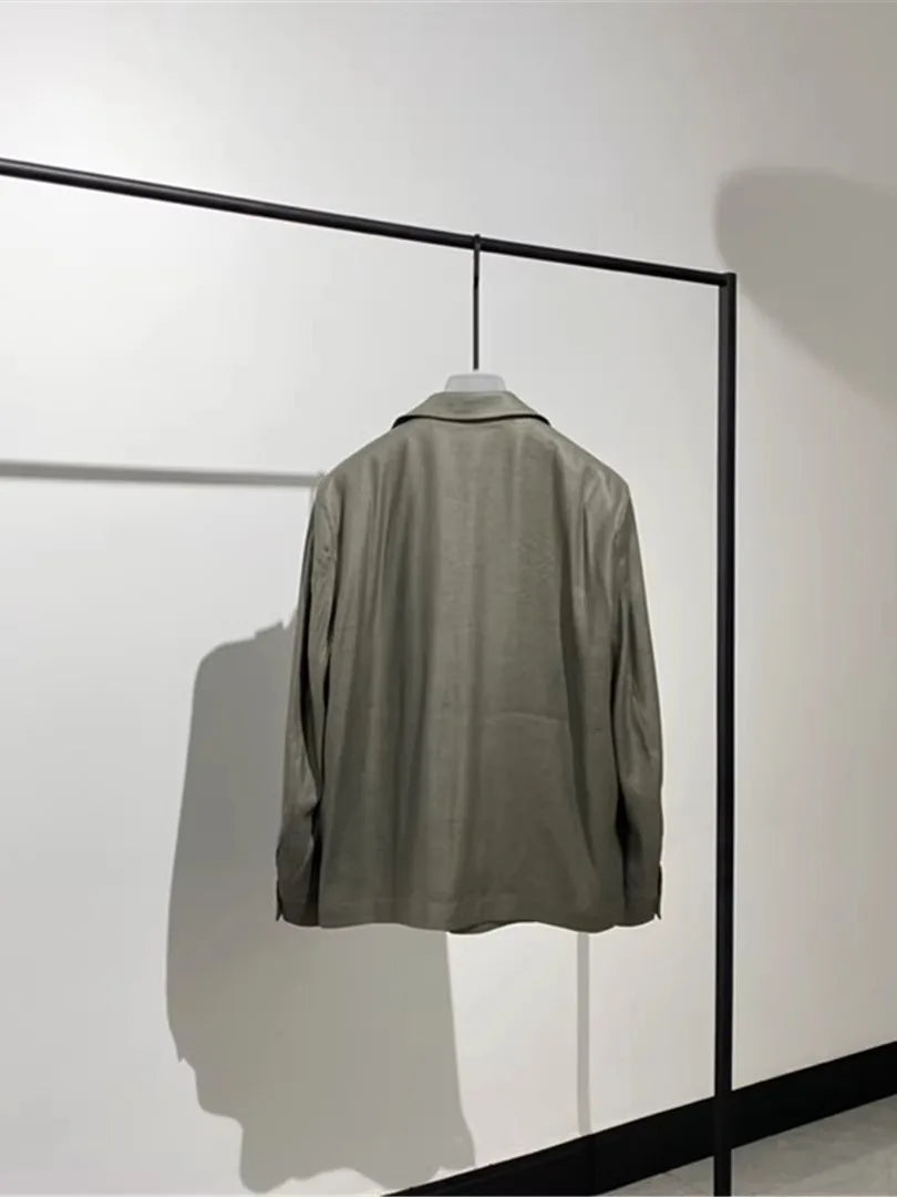 Classic old money style, high-end skin-friendly texture, breathable lapel linen tooling jacket