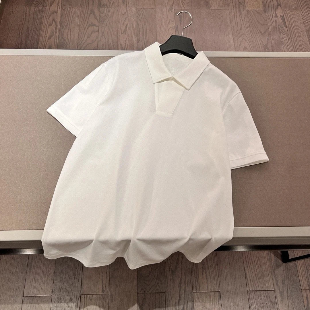 Italian European and American luxury old money style men's clothing summer business simple casual lapel short-sleeved polo shirt