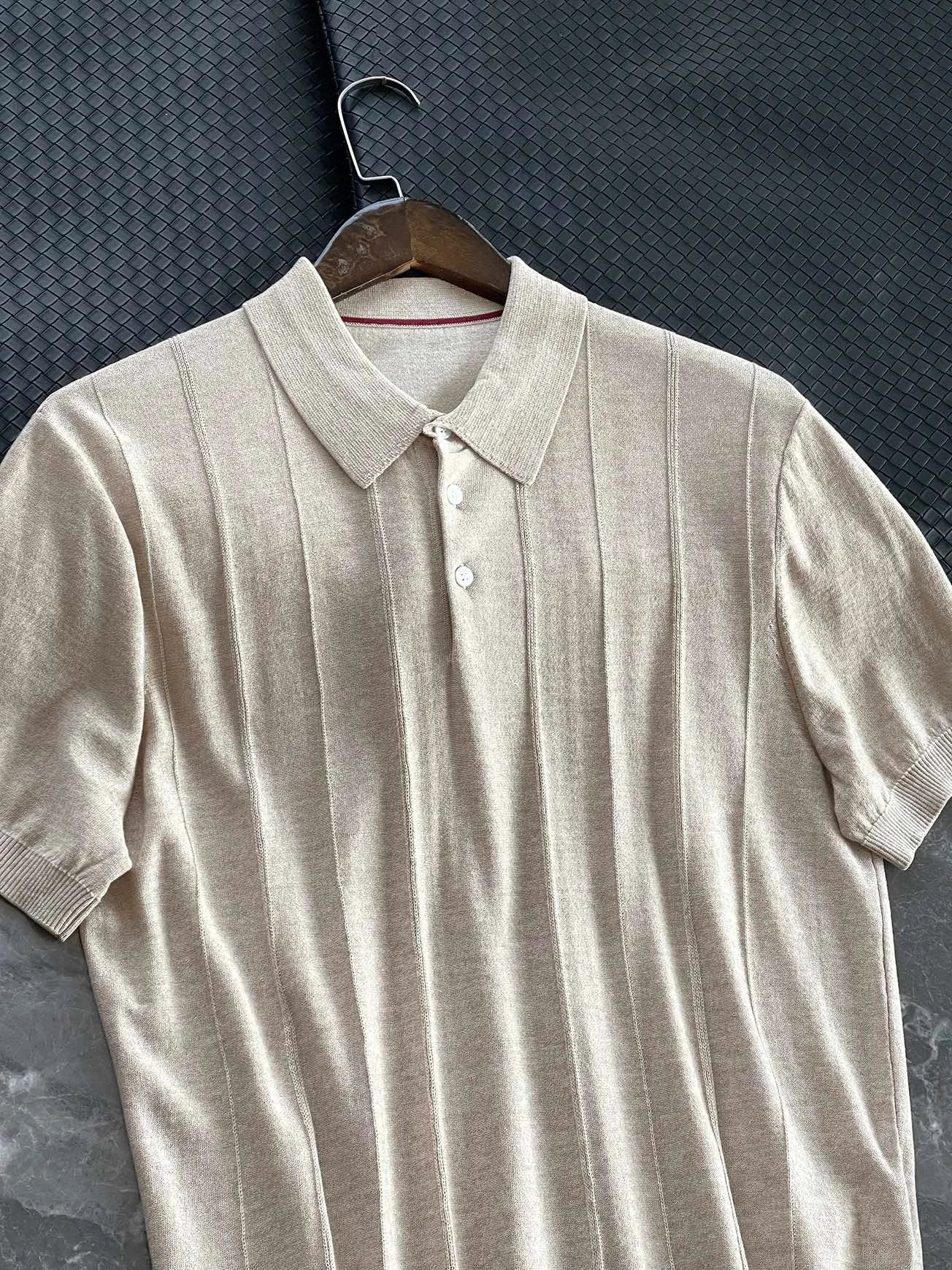 Low key and high texture, Lyocell wool blended LP knitted sweater casual lapel short-sleeved T-shirt polo shirt