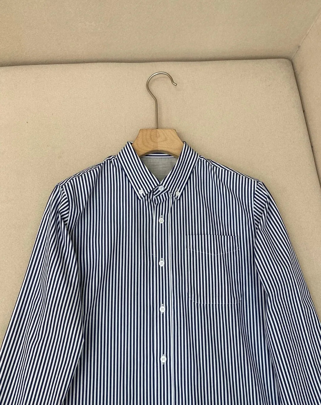 Italian old money style light luxury 25 summer pure cotton shirt business simple casual long sleeved striped shirt