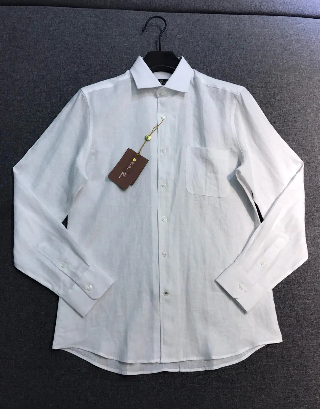 Italian LP Men's Clothing, Linen Business Casual Elegant Minimalist Long Sleeve Shirt Shirt