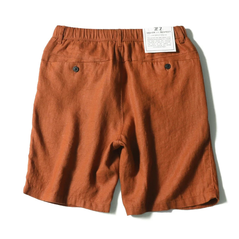 Linen shorts men's summer thin cool middle pants straight loose solid color Japanese retro casual five-point pants