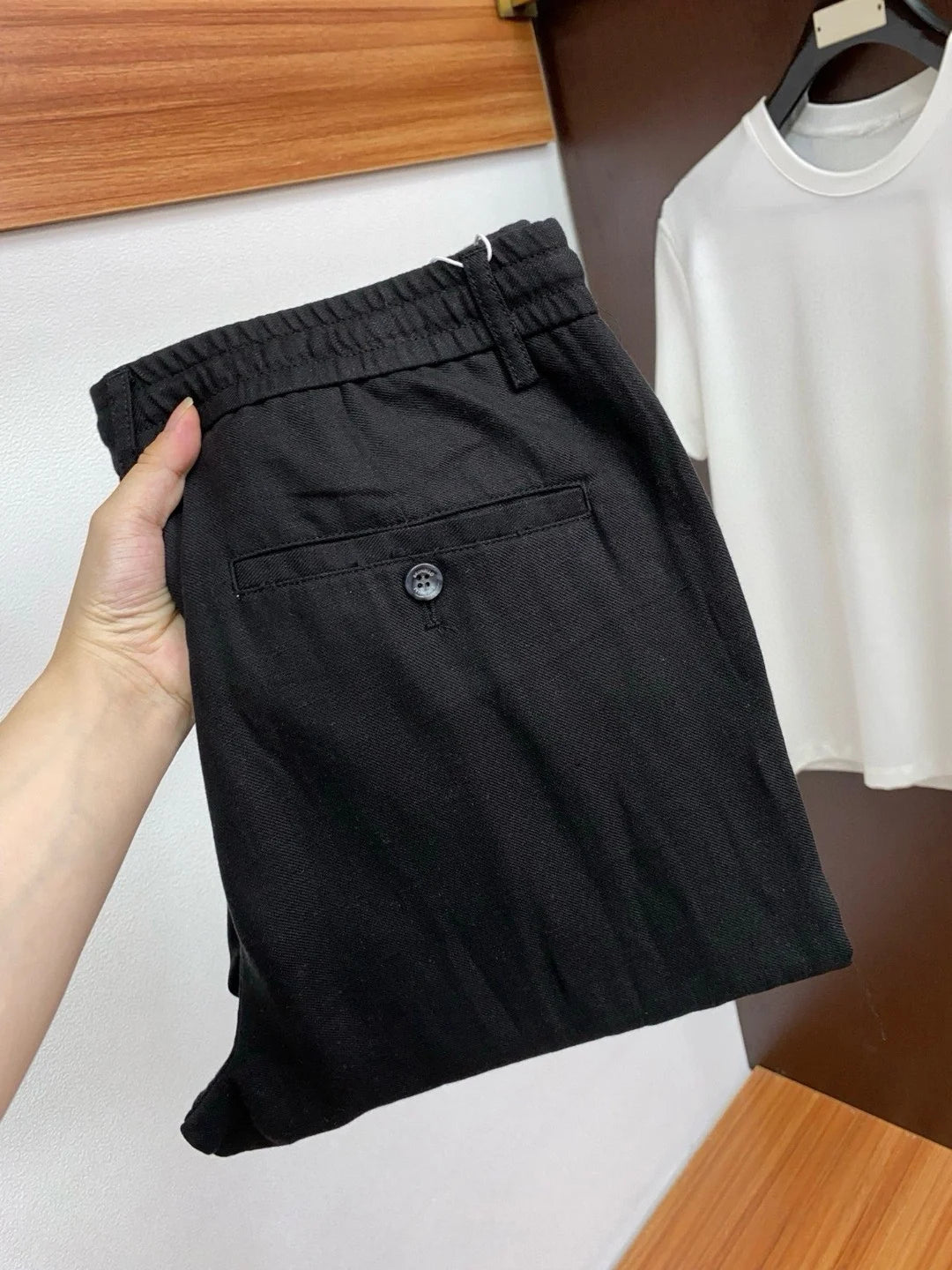 Italian LP old money style business minimalist elastic waist small straight tube linen casual pants