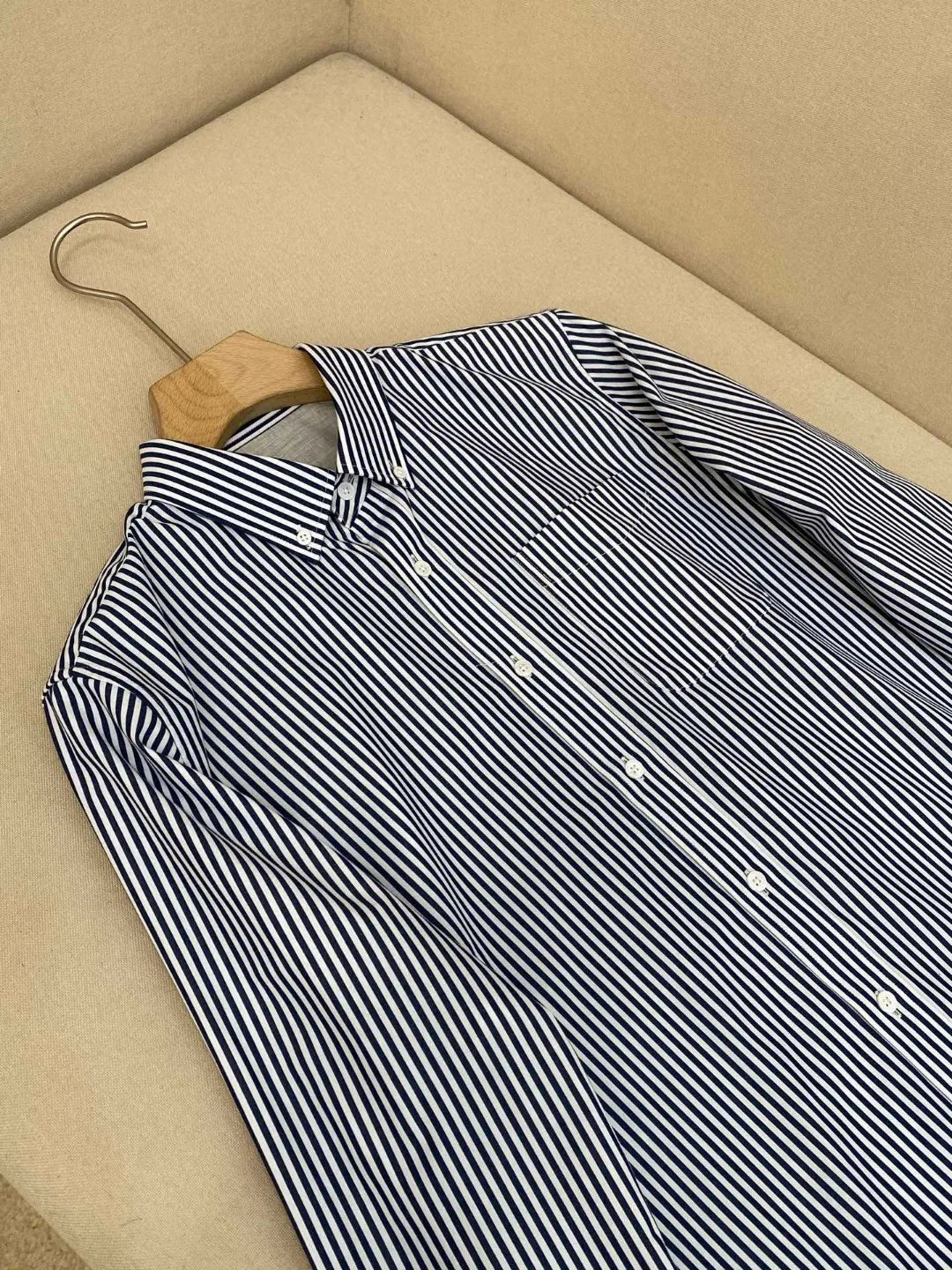 Italian old money style light luxury 25 summer pure cotton shirt business simple casual long sleeved striped shirt