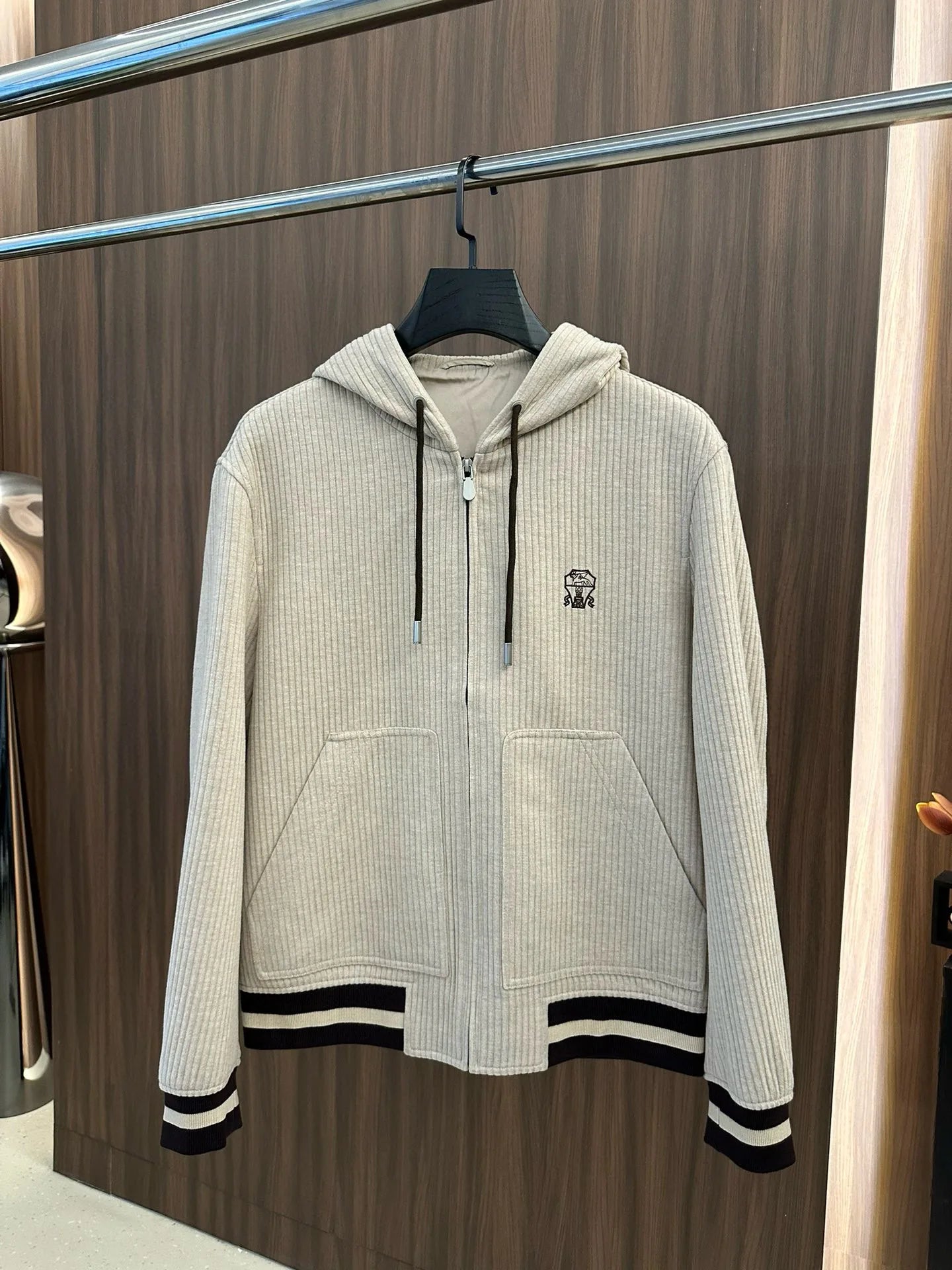 Italy BC old money style men's clothing 24 autumn and winter new wool stripe fashion business casual hooded jacket