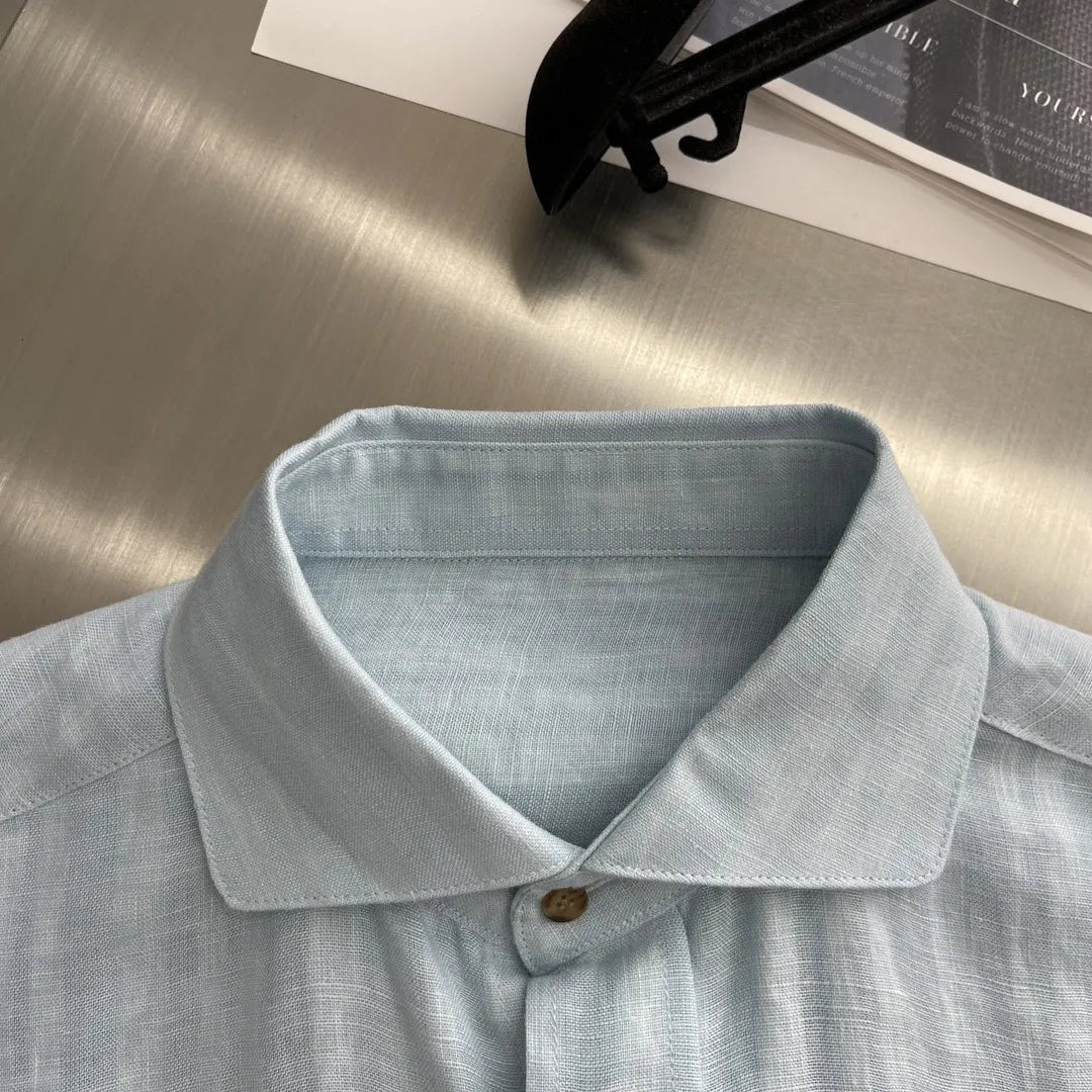 Kiton summer 2025 new cotton and linen blend fabric dark pattern texture fashion casual men's long-sleeved shirt
