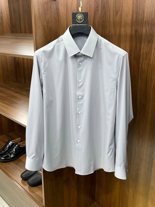 Business casual silky bamboo fiber fabric, comfortable and skin-friendly square neck long-sleeved shirt in spring and summer