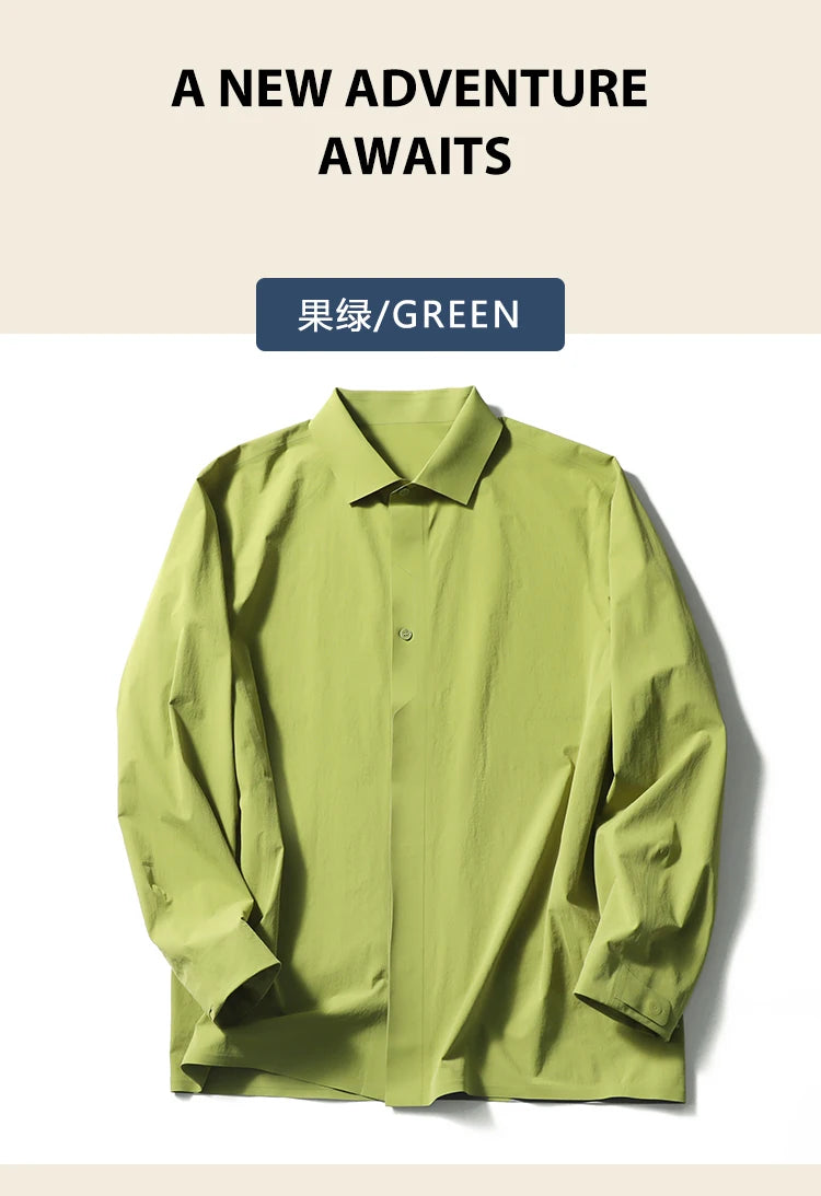 2025 Spring and Autumn New Men's Outdoor Functional Wind City Business Leisure Press Glue Non-ironing Long Sleeve Shirt