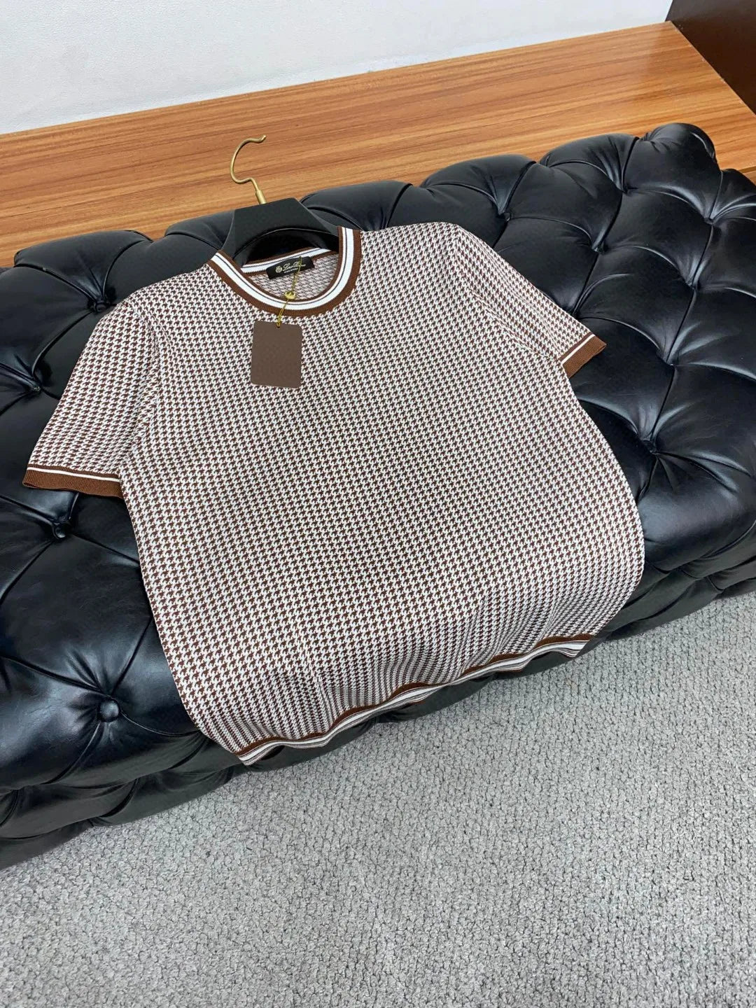 Italian LP Old Money Style 25 Spring/Summer Thousand Bird Pattern Knitted Cotton Blended Round Neck Casual Short Sleeve T-shirt