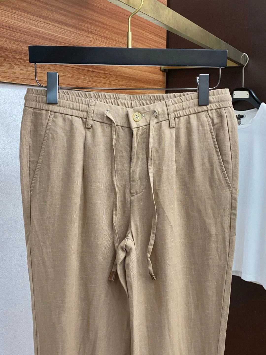 Italian LP old money style business minimalist elastic waist small straight tube linen casual pants