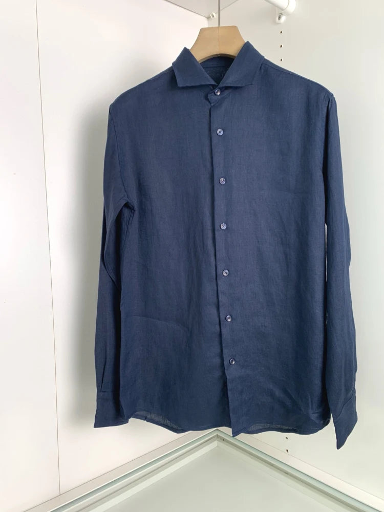 【Multiple color options】100% linen loose cut light luxury business casual breathable linen long sleeve shirt
