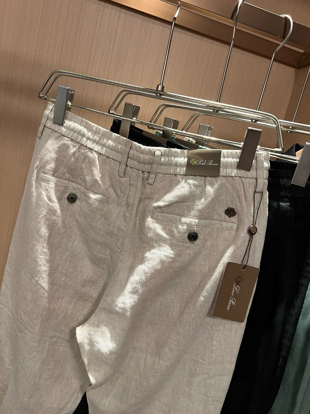 European and American light luxury LP men's summer pure linen elastic waist tether small straight casual pants