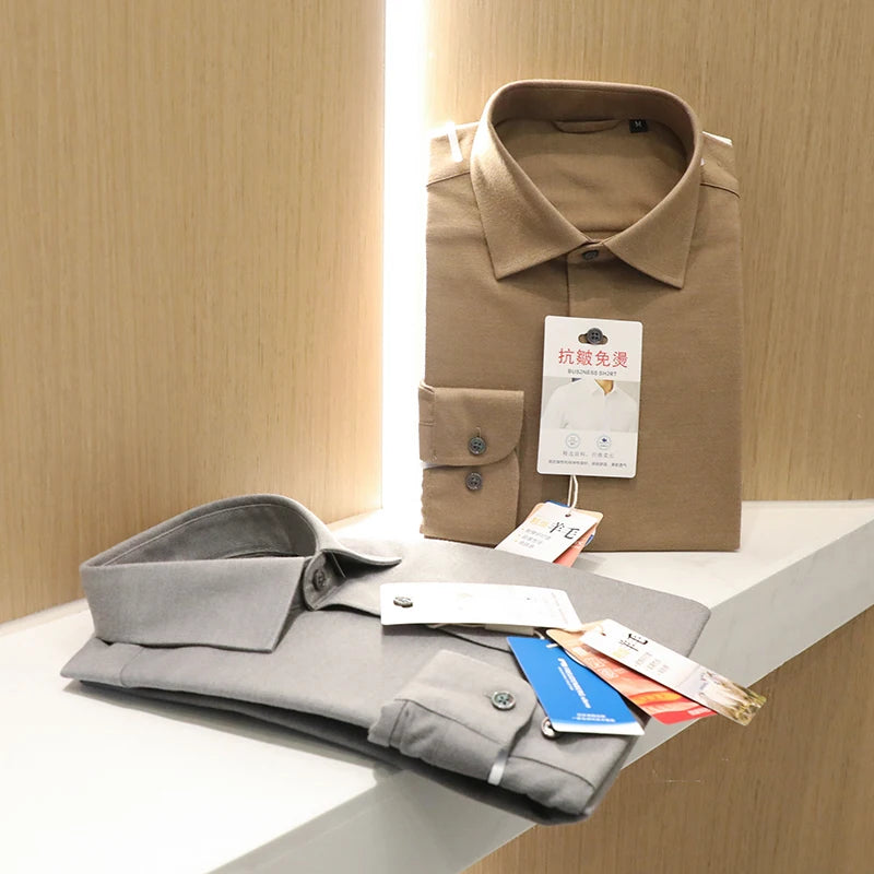 Tencel wool blend, autumn and winter fashion anti-wrinkle non-ironing long-sleeved shirt men's business casual shirt