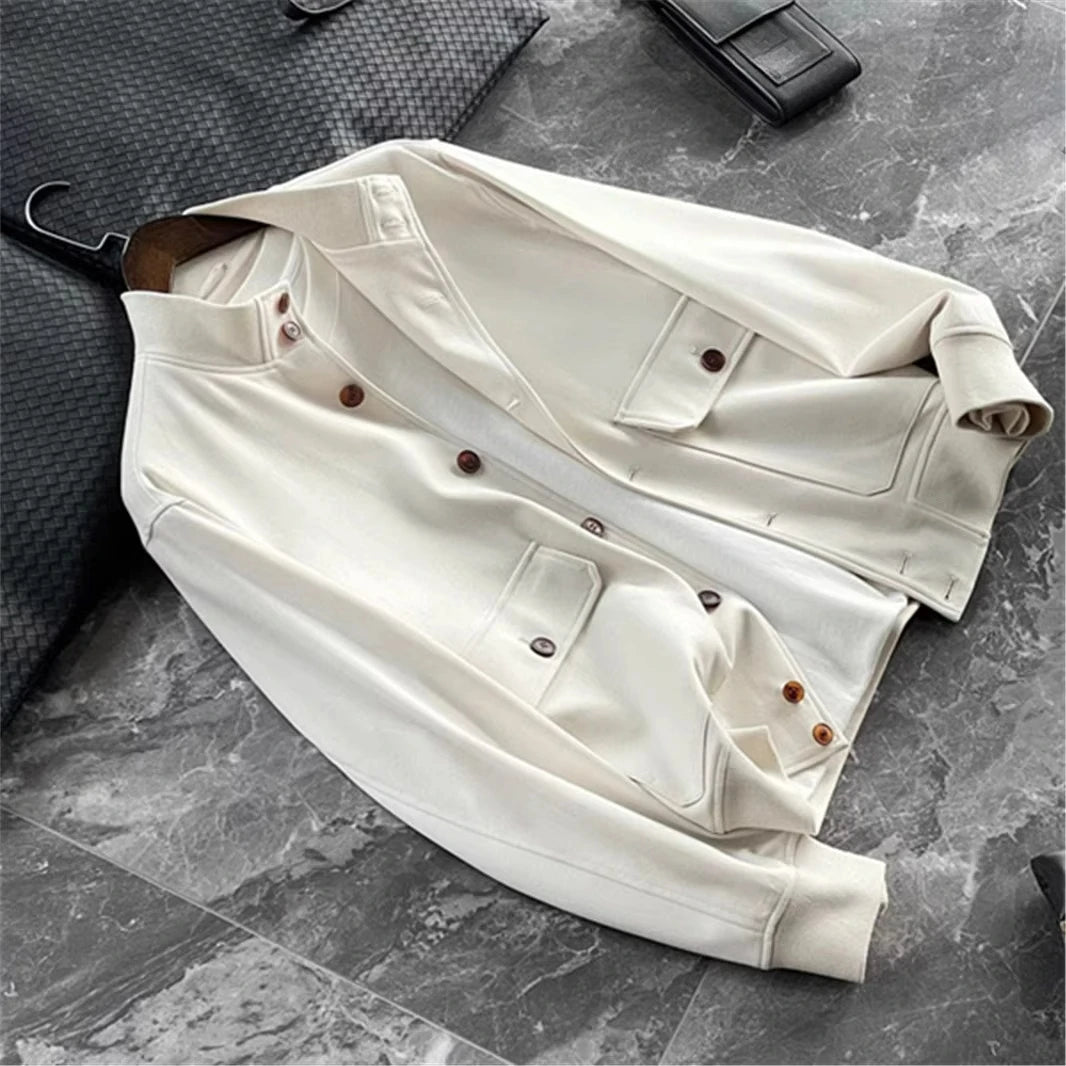 BC old money style, Lyocell wool, classic multi-pocket business casual stand-up collar jacket