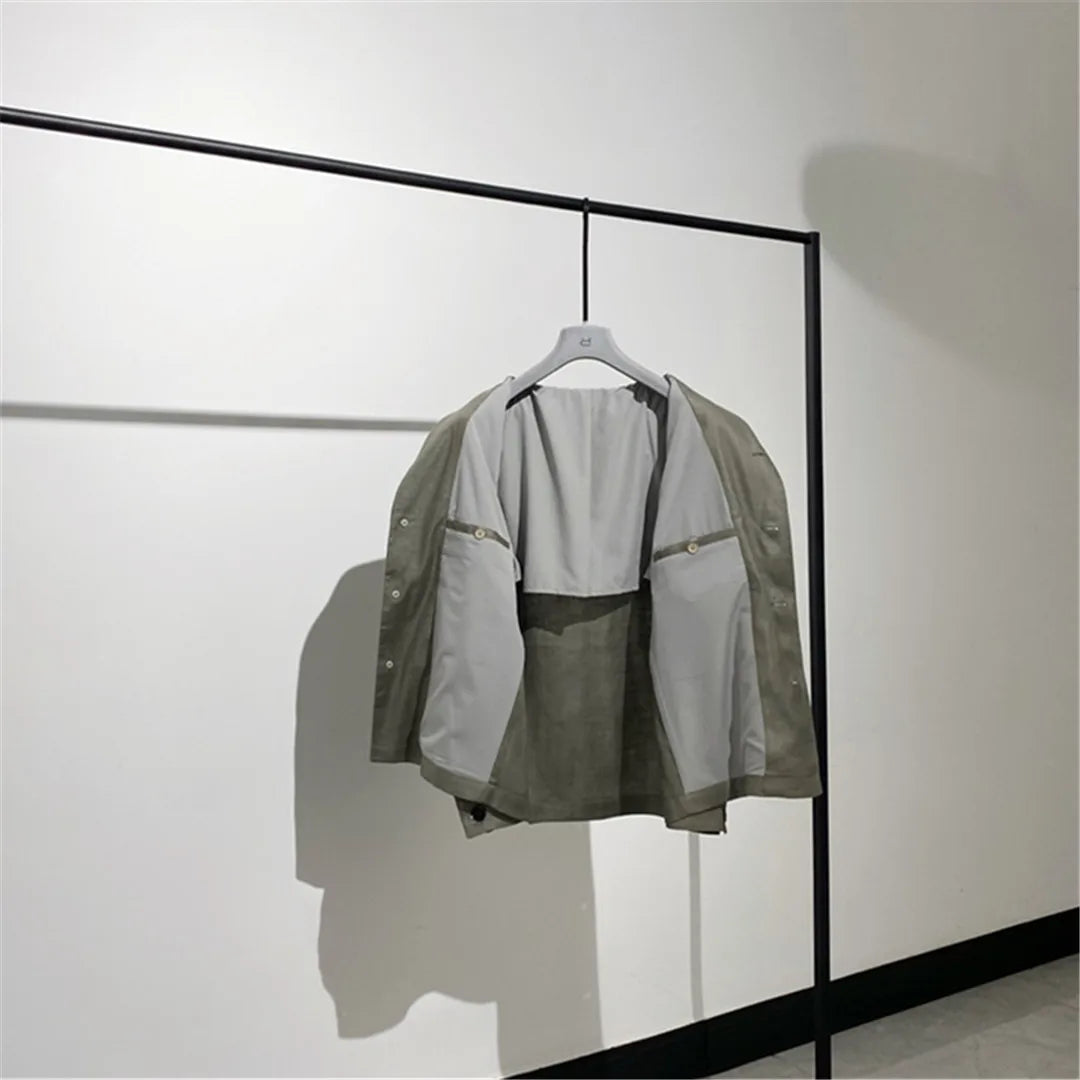 Classic old money style, high-end skin-friendly texture, breathable lapel linen tooling jacket