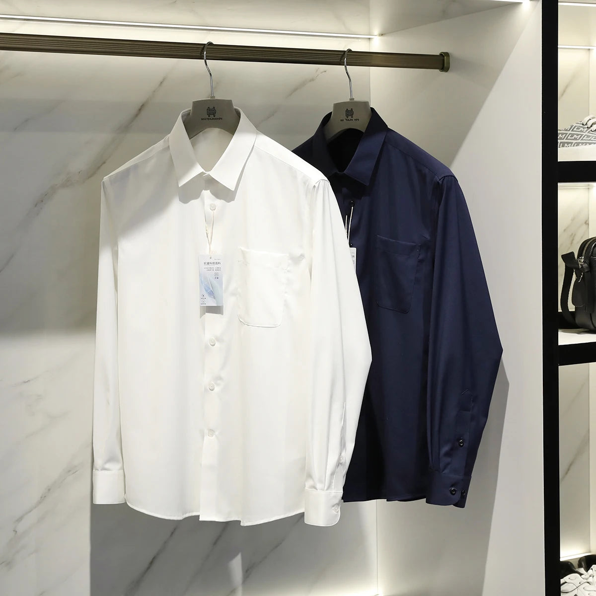 Italian luxury, spring new men's light business drape anti-wrinkle elastic long-sleeved shirt bottoming top