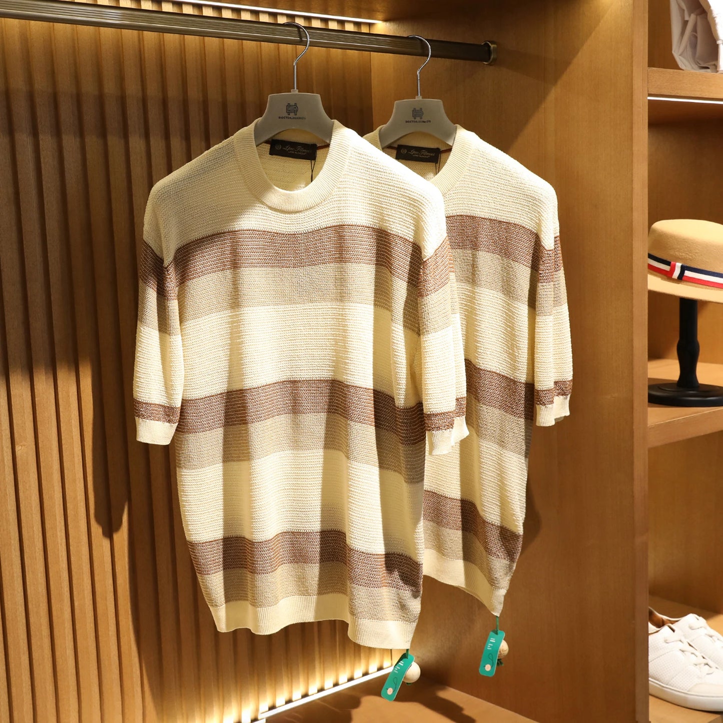 LP 2025 summer new men's high sense old money wind tencel linen hollow breathable knitted short-sleeved T-shirt