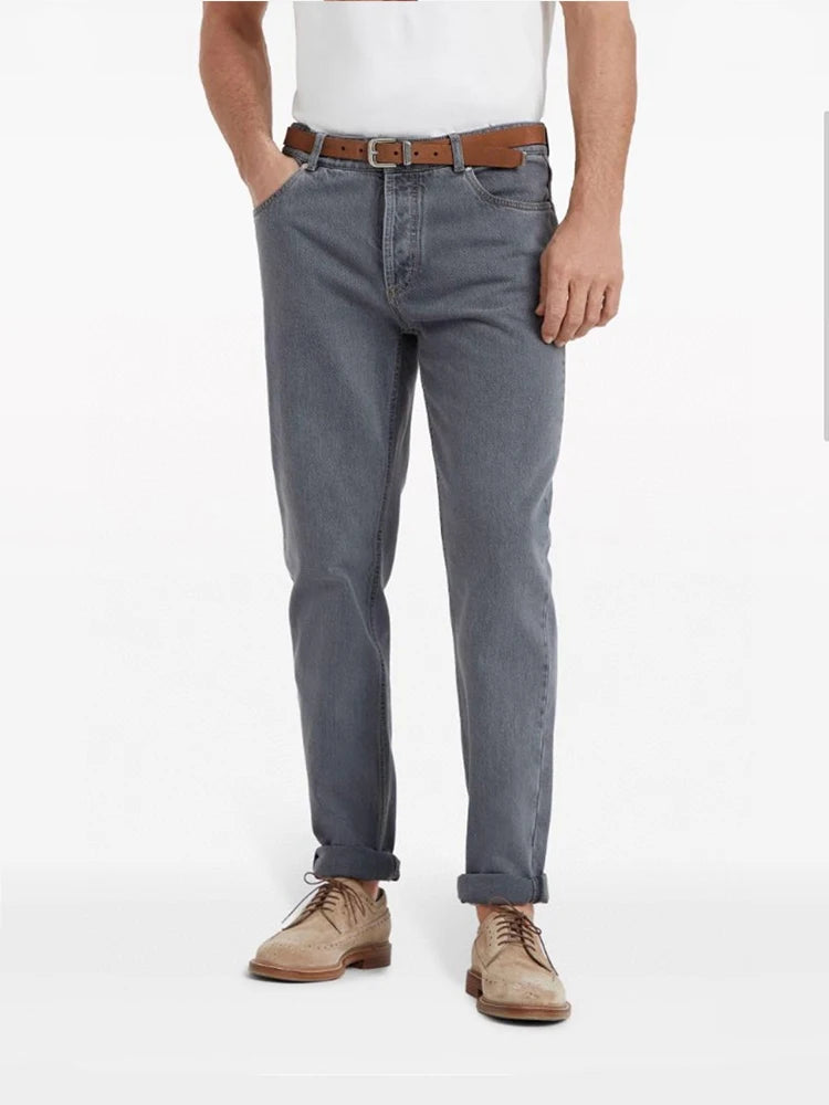 Italy BC old money style men's clothing 25 spring and summer new washed gray fashion business casual small straight jeans