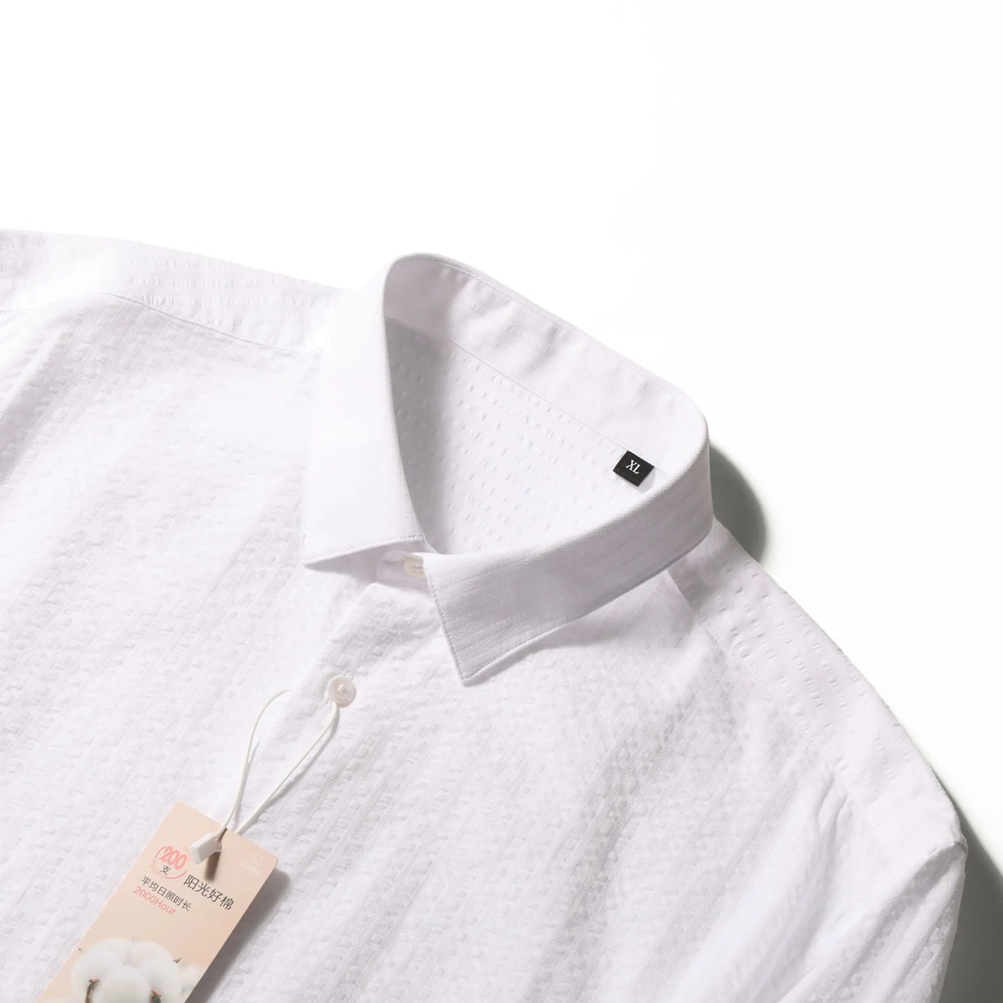 2025 spring and summer new men's high-end white light luxury temperament seersucker cotton long-sleeved shirt 1035