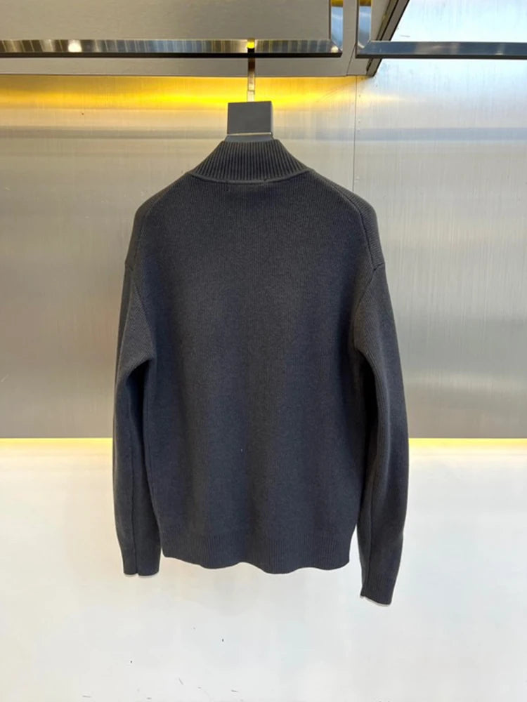 Italy BC new cashmere fabric contrasting zipper stand up collar fashionable casual men's knitted jacket
