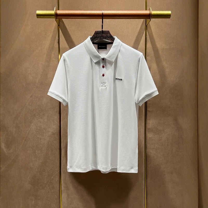 Summer kiton Chiton embroidered men's lapel short-sleeved solid color simple fashion versatile casual POLO shirt