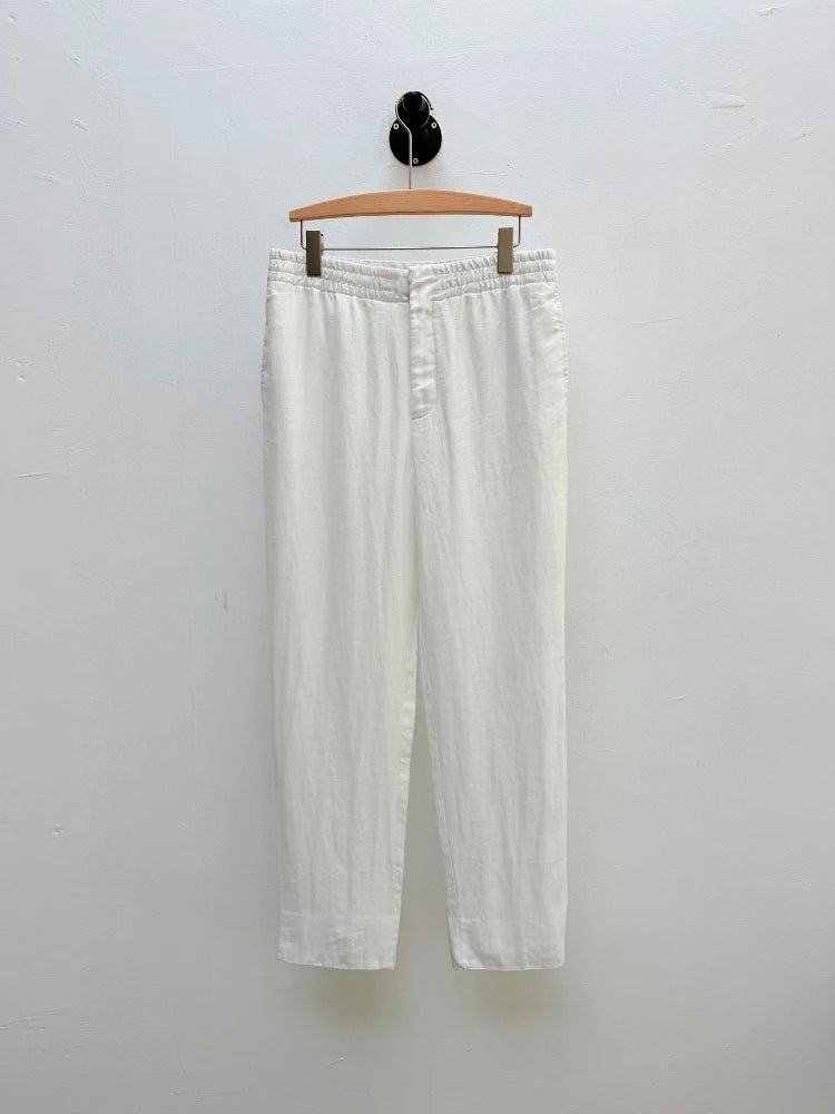High quality, old money style 100% linen, elastic waist fashion loose straight linen casual trousers
