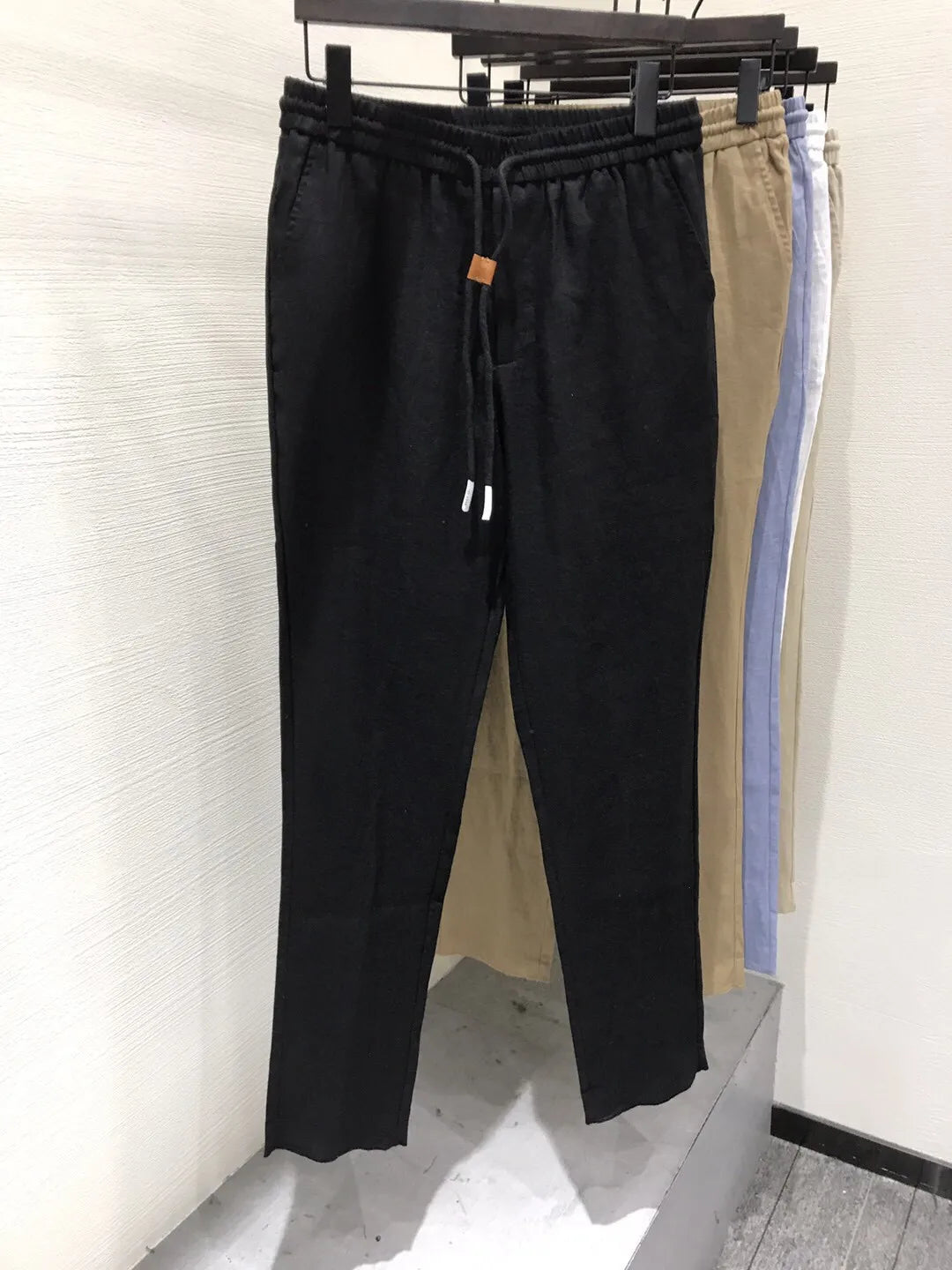 LP old money style light luxury summer pure linen elastic waist tied rope small straight leg casual pants