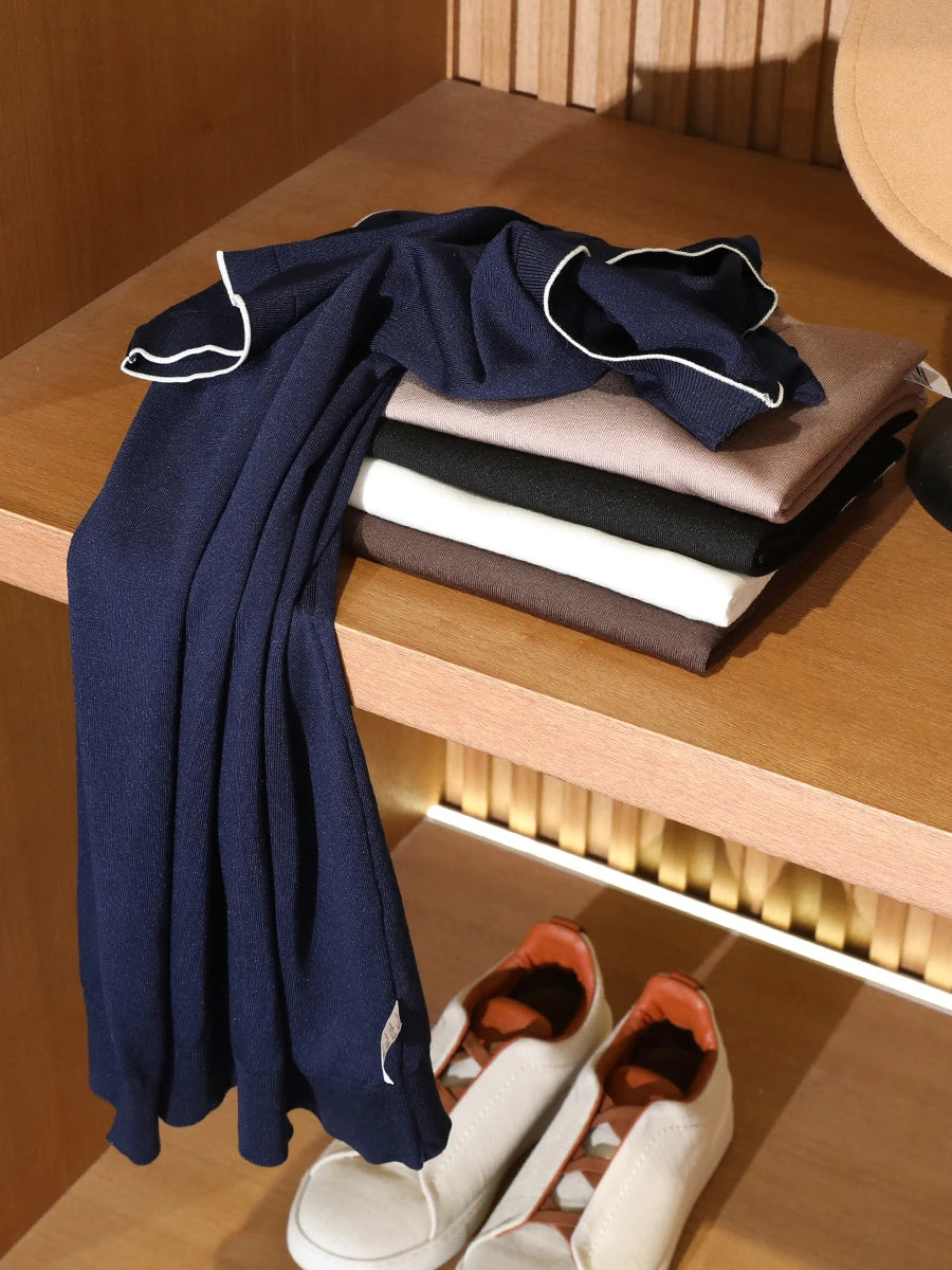2025 summer new men's urban commuting solid color Tencel mulberry silk blended cool knitted short-sleeved T-shirt