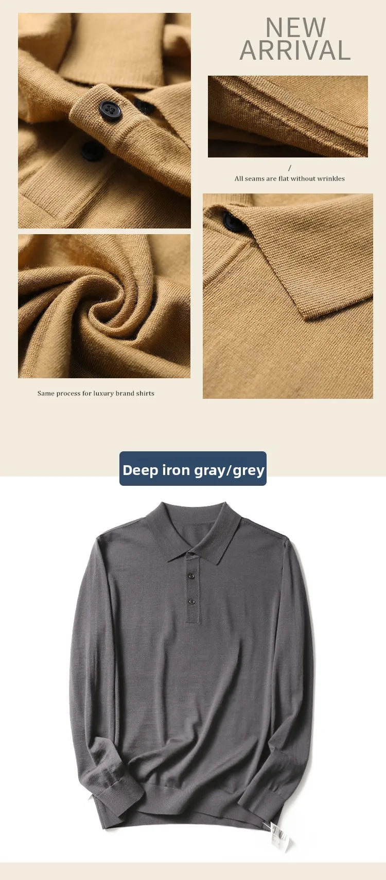 Spring Fashion Business Casual Wool Knitted Sweater Solid Color Long Sleeve POLO Shirt