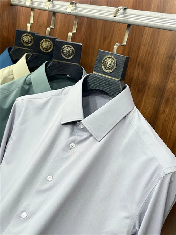 Business casual silky bamboo fiber fabric, comfortable and skin-friendly square neck long-sleeved shirt in spring and summer