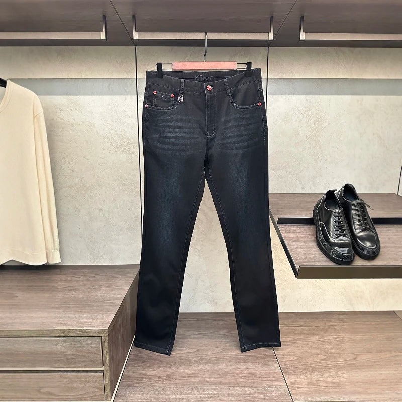 2025 summer new kiton chiton men's slim-fitting small feet solid color simple fashion casual jeans