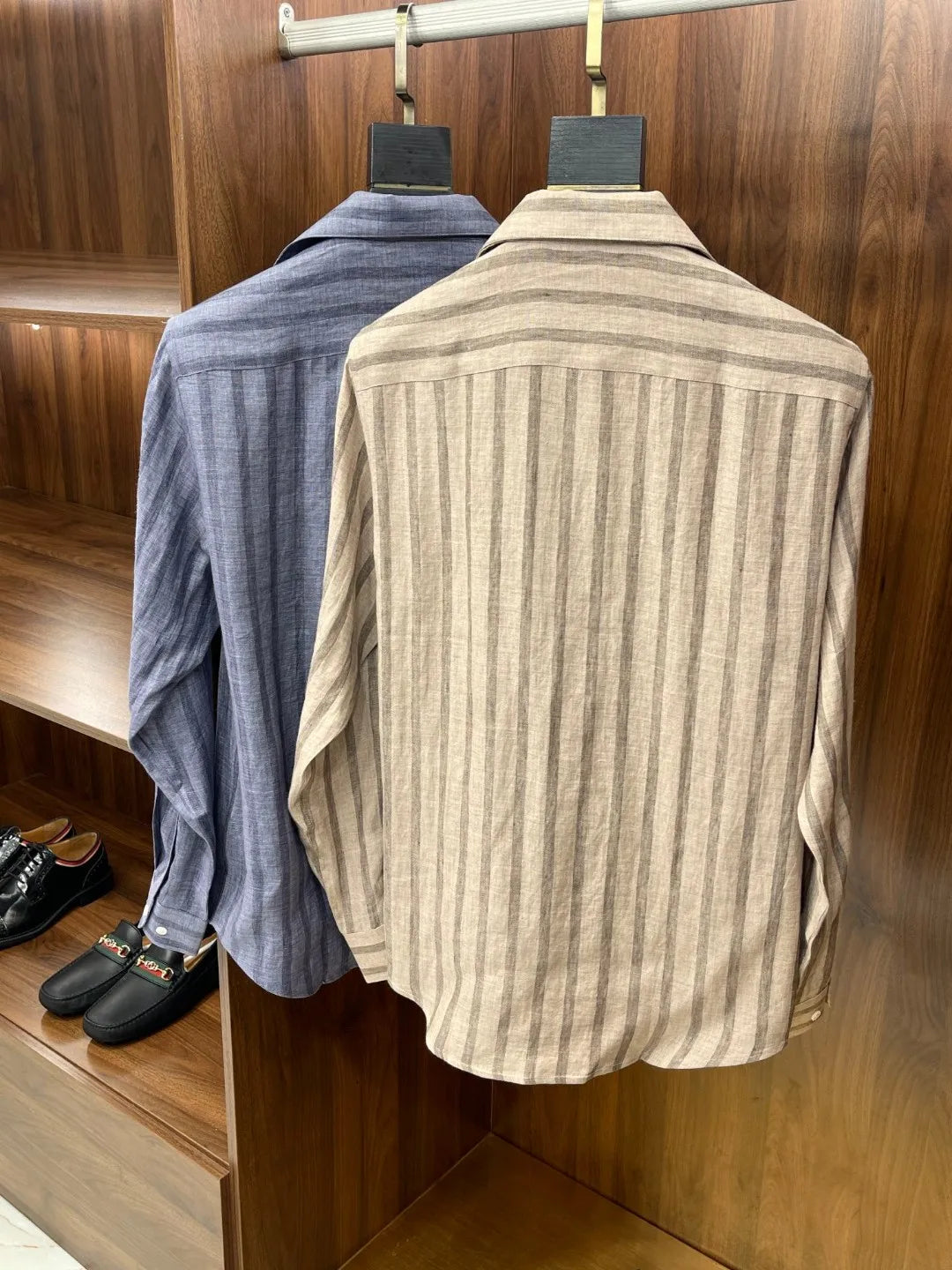 Kiton spring and summer new 100% linen striped simple casual men's long-sleeved shirt