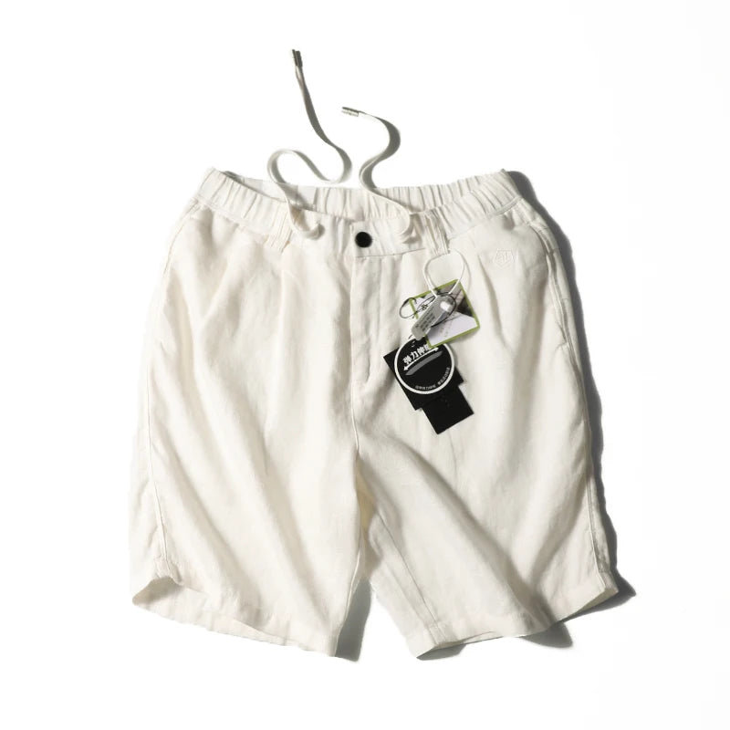 Linen shorts men's summer thin cool middle pants straight loose solid color Japanese retro casual five-point pants