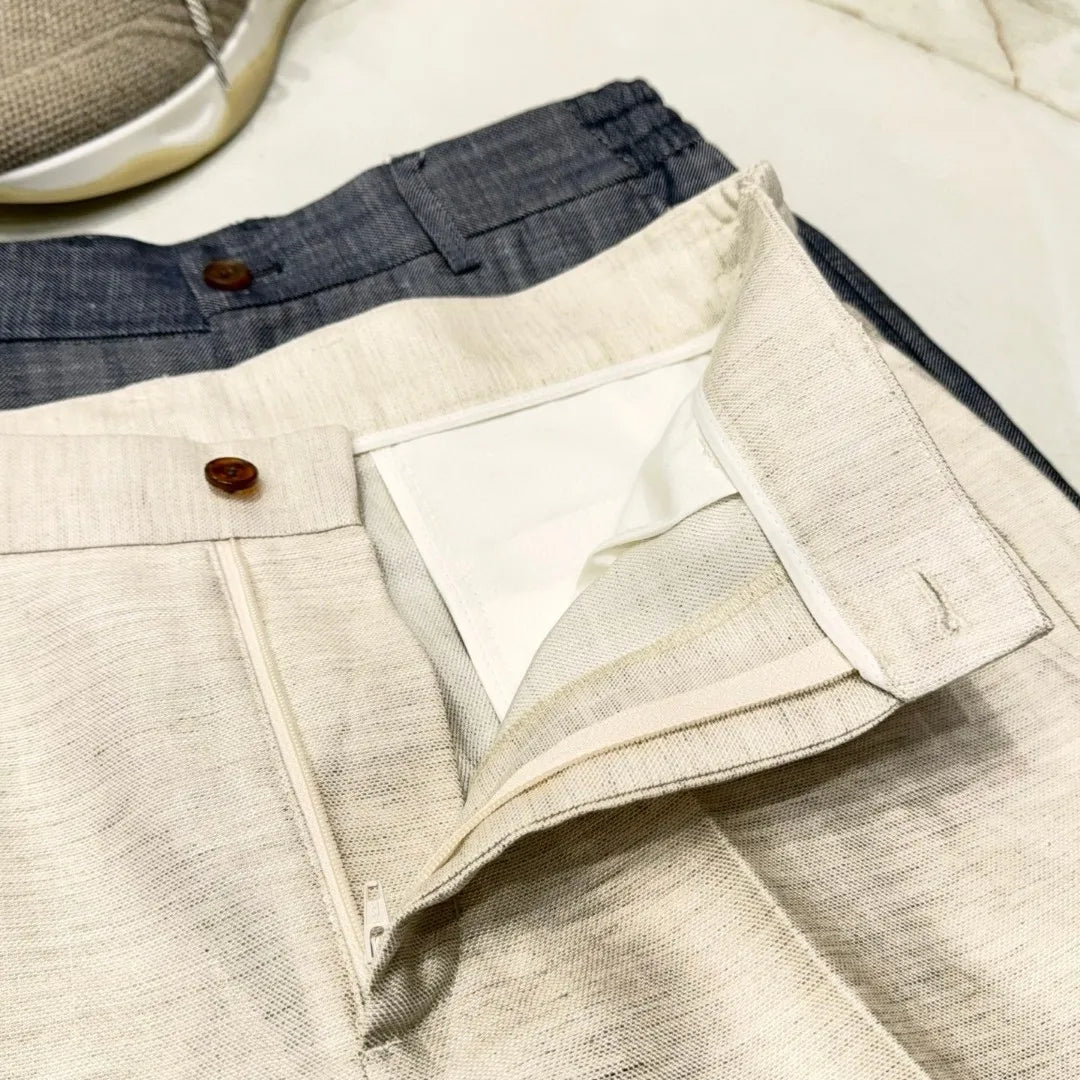Italian LP light luxury men's clothing 25 summer linen mixed Tencel semi-elastic waist business casual pants