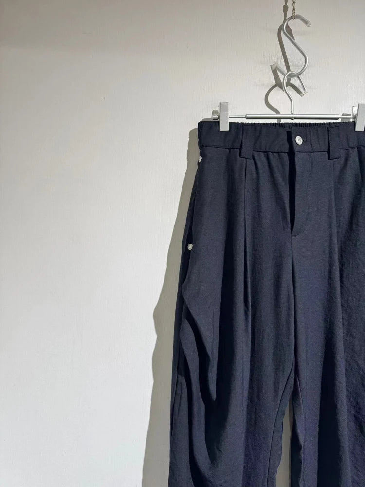 Elastic elastic waist summer tencel linen loose straight scimitar casual trousers