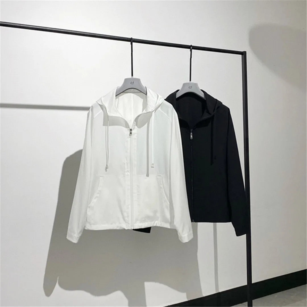Simple and elegant premium light and breathable ultra-thin wool lyocell hooded sunscreen jacket jacket