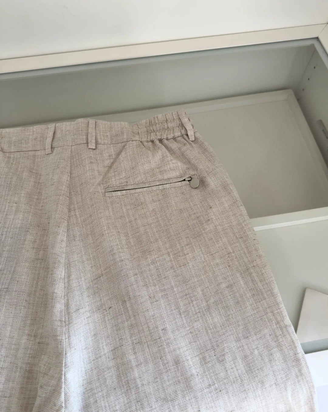 Italian Kiton vintage style summer high version elastic waist straight leg linen casual pants