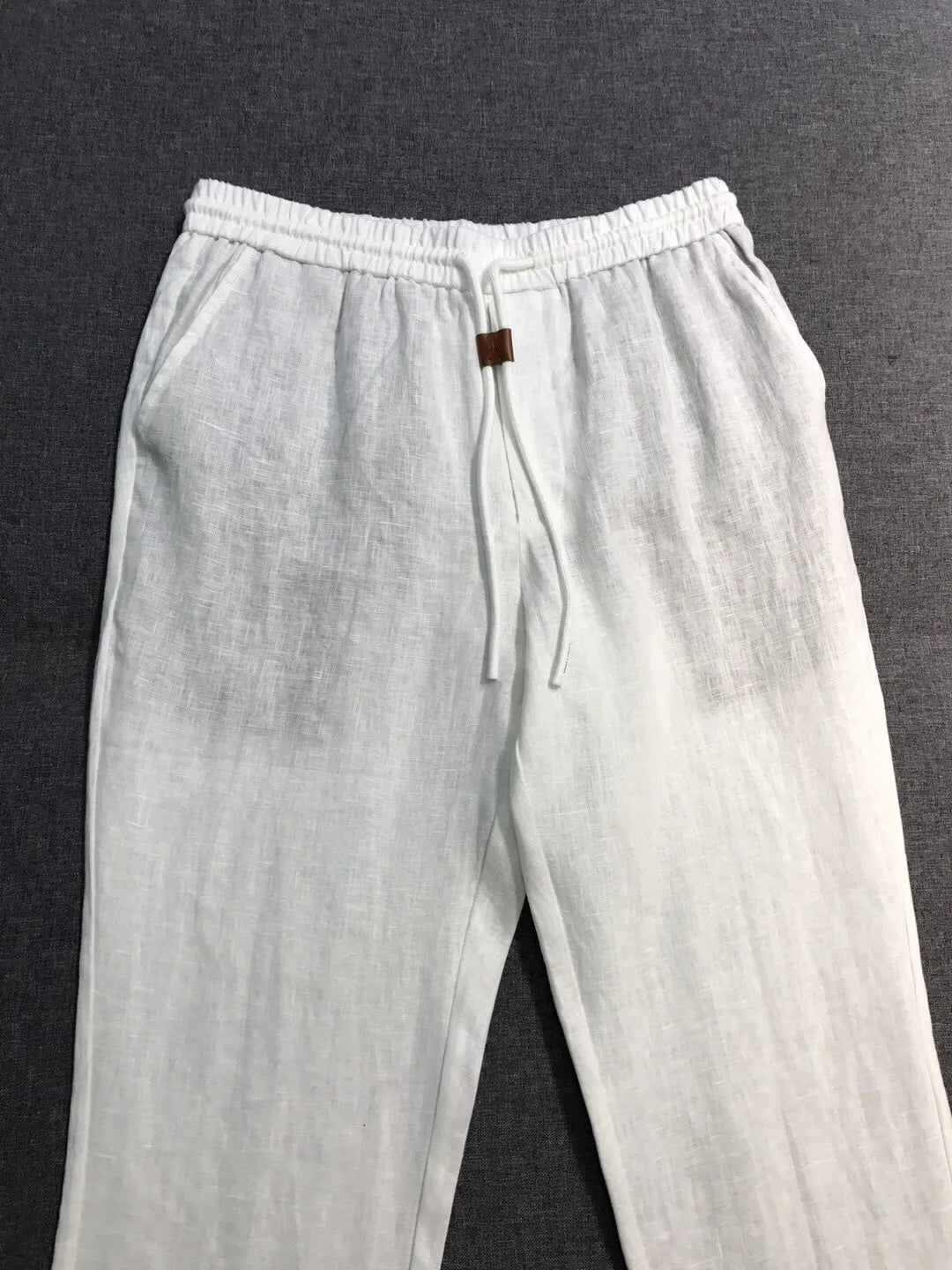 LP old money style light luxury summer pure linen elastic waist tied rope small straight leg casual pants