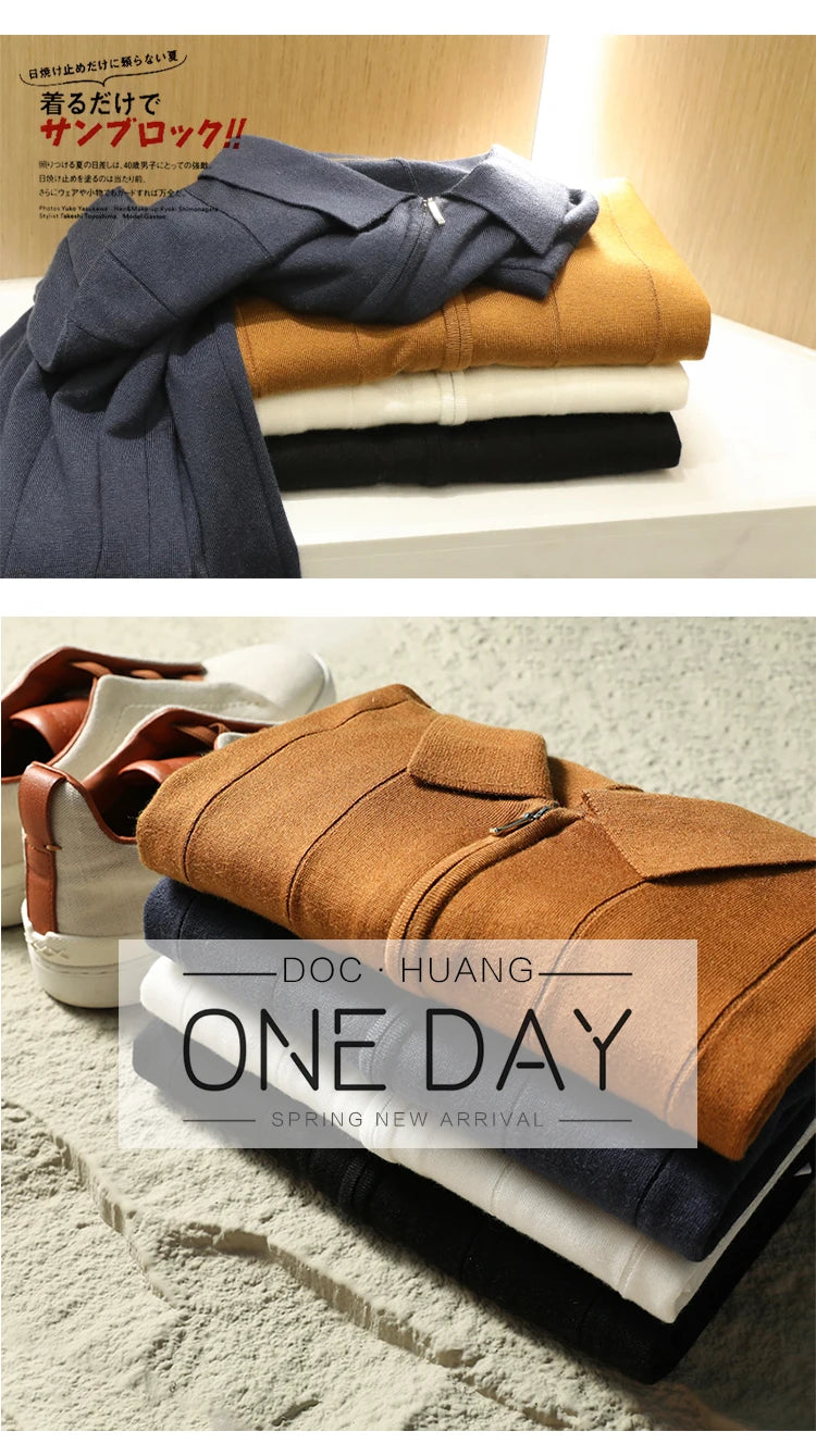 High quality, mulberry silk + cashmere autumn and winter fashion high-end knitted POLO shirt men's lapel sweater