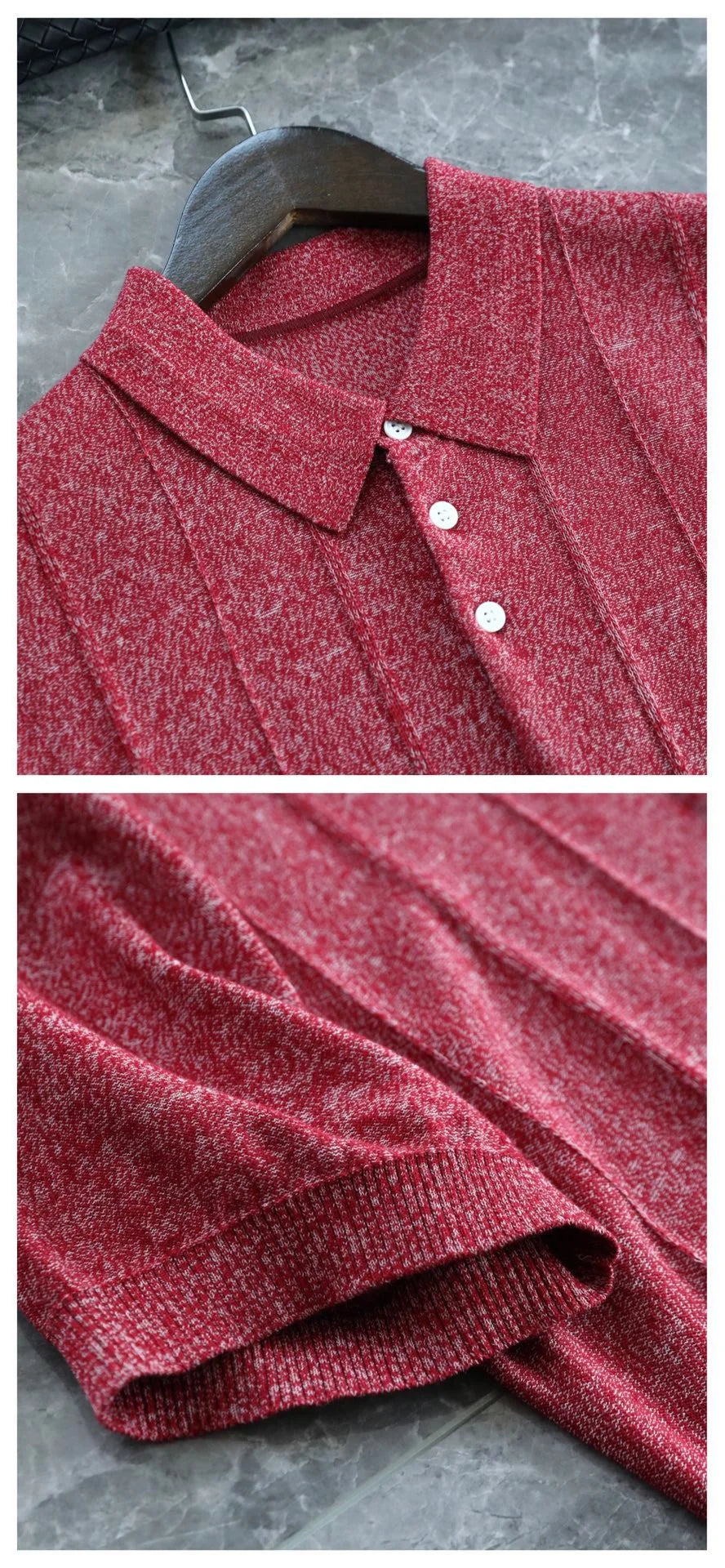 Low key and high texture, Lyocell wool blended LP knitted sweater casual lapel short-sleeved T-shirt polo shirt