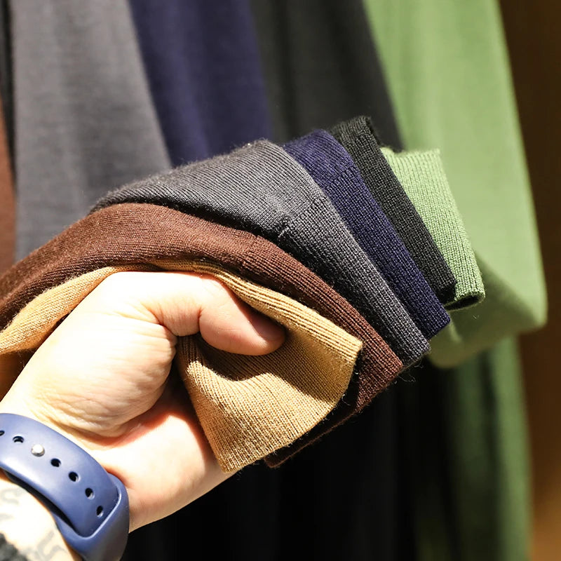Spring Fashion Business Casual Wool Knitted Sweater Solid Color Long Sleeve POLO Shirt