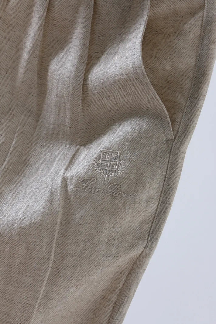 Italian LP old money style simple summer Tencel linen straight tube drawstring elastic waist casual pants
