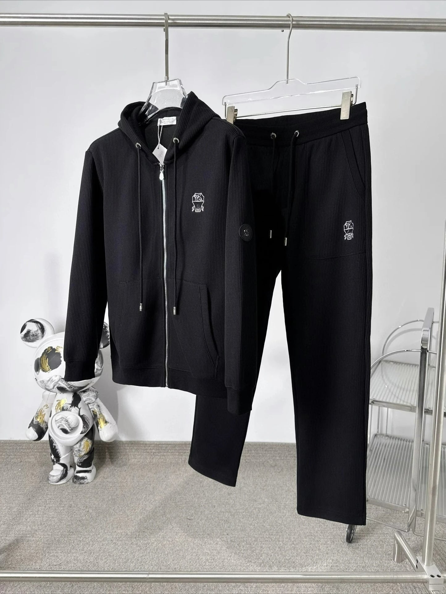 Italian BC old money style autumn and winter woven striped wrinkle resistant fabric simple sports and leisure set