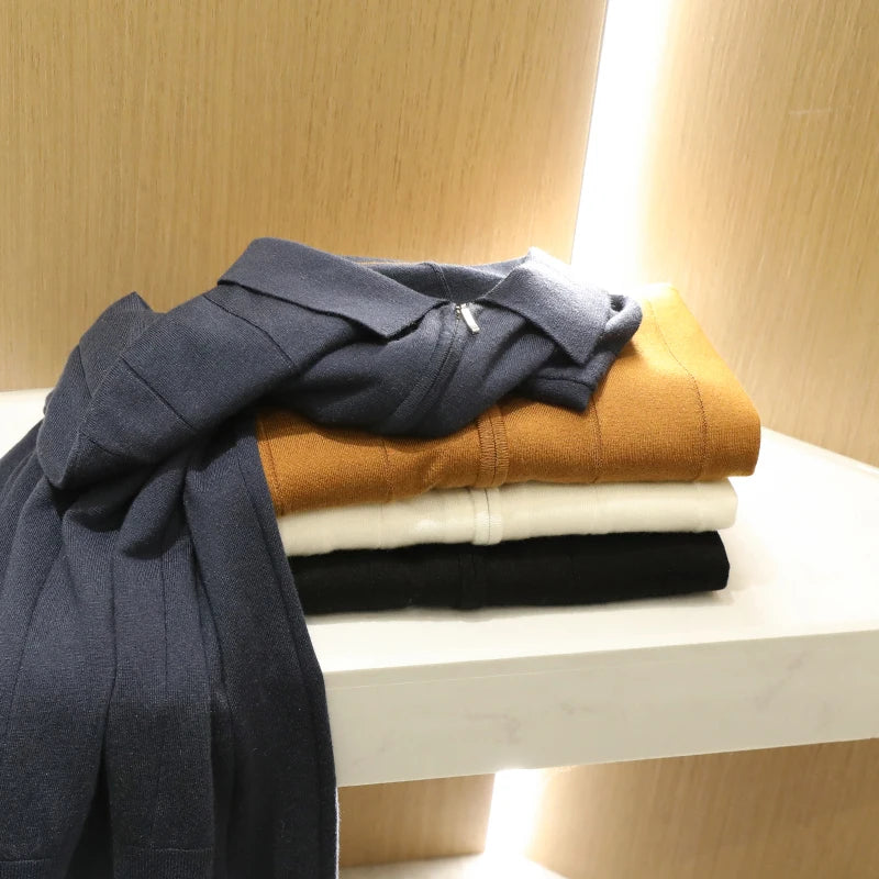 High quality, mulberry silk + cashmere autumn and winter fashion high-end knitted POLO shirt men's lapel sweater