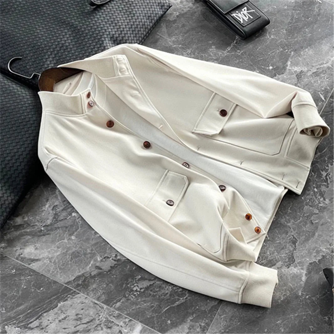 BC old money style, Lyocell wool, classic multi-pocket business casual stand-up collar jacket