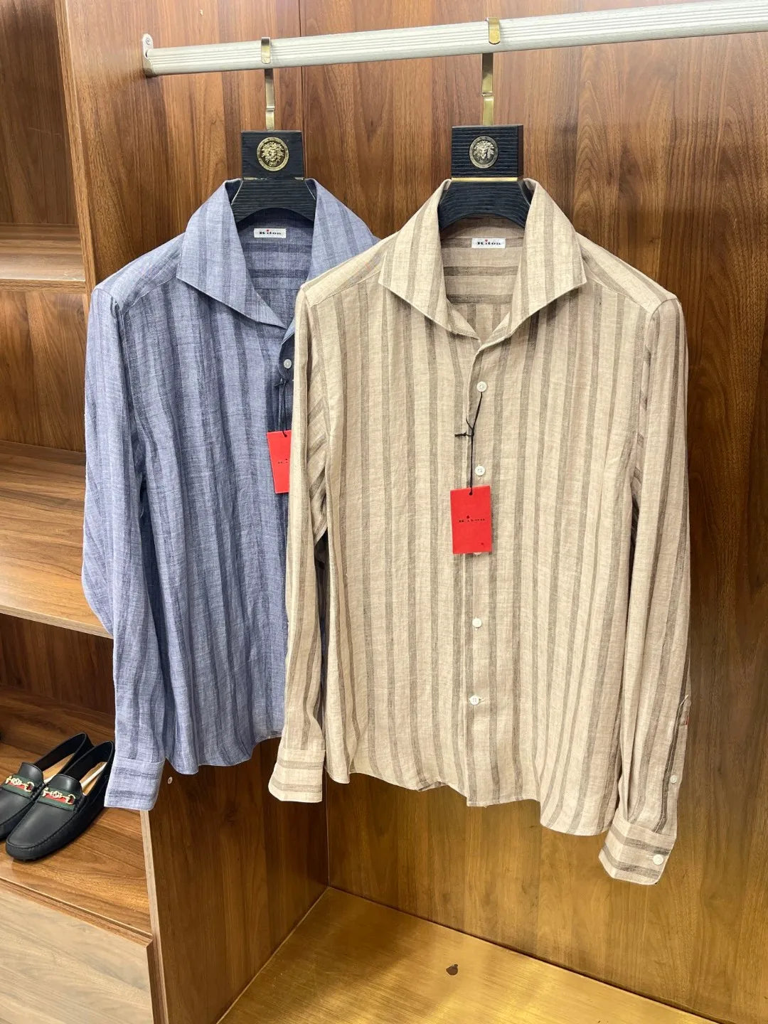 Kiton spring and summer new 100% linen striped simple casual men's long-sleeved shirt